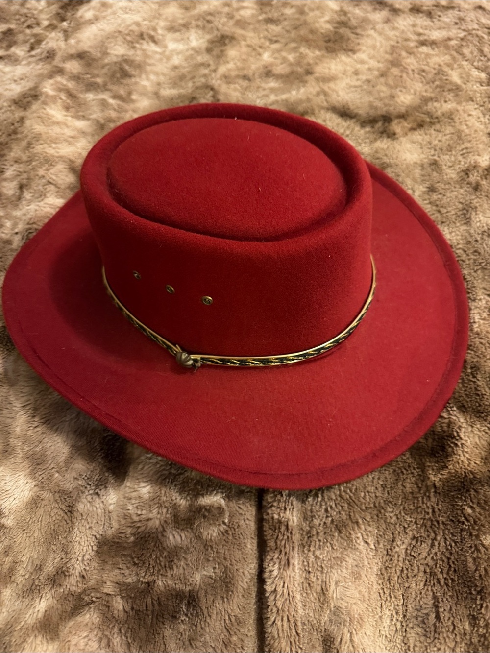 Vintage Red Wool Cowboy Hat with Accent Band